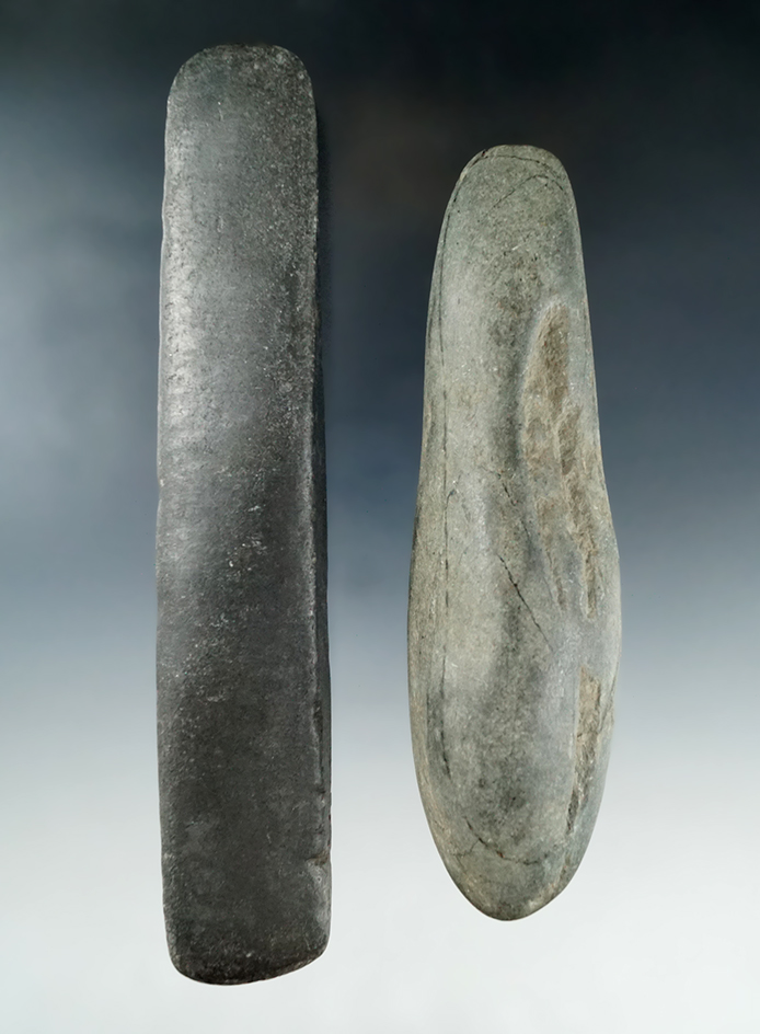 Nice pair of slate chisels, the largest is 6 3/4" long and has a double bit. Both found in Ohio.