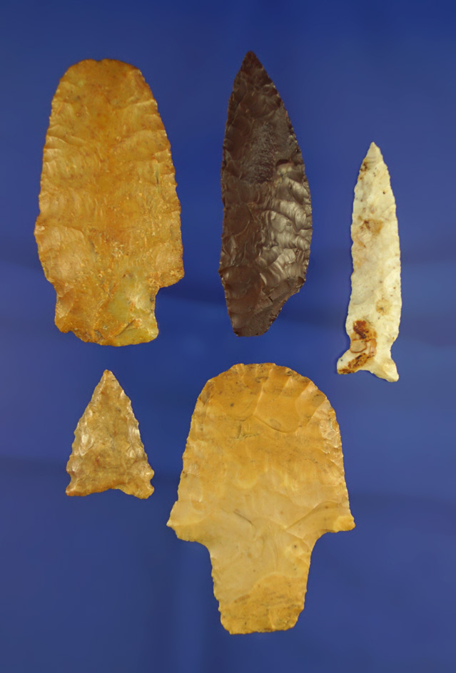 Set of five assorted artifacts found in Montana in Colorado. Largest is 2 7/16".