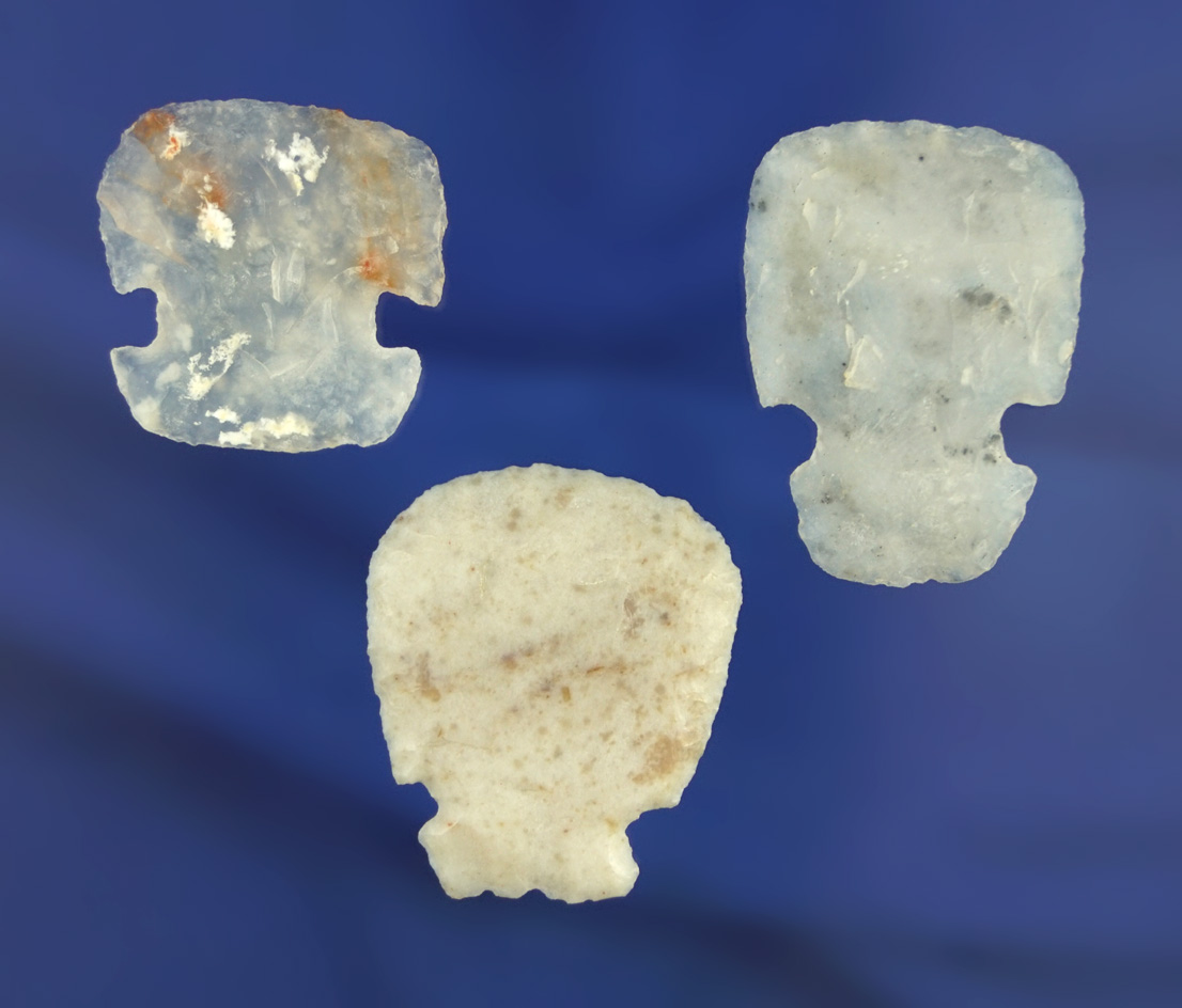 Set of three exceptionally well made Sidenotch Scrapers found in New Mexico, largest is 1 1/4".