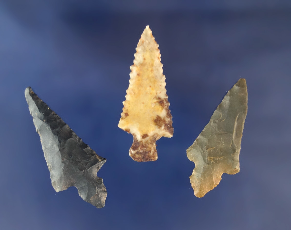 Set of three Texas area Arrowheads, largest is 1 7/16".