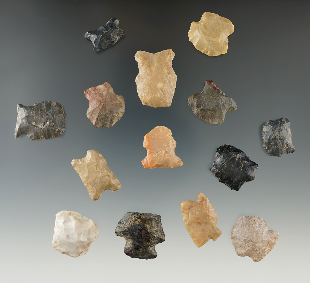 Group of Eight assorted Hafted Scrapers found in West Virginia. Largest is 15/16".