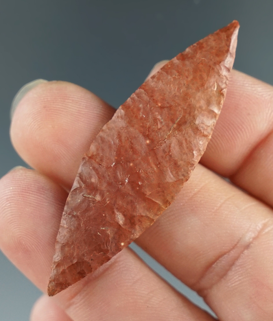 2 1/16" Nodena made from beautifully colored pink Chert with excellent flaking. Eastern Arkansas.