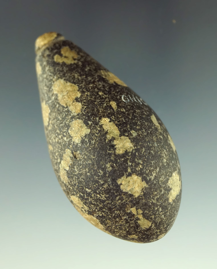 2 5/8" well styled grooved Plummet made from Porphyry found in Ohio. Bennett COA.