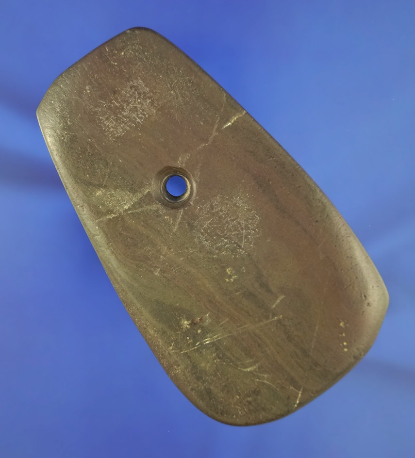 4 3/16" red banded slate Pendant found in Mercer Co.,  Ohio on October 15, 1916. Ex. Hooks.