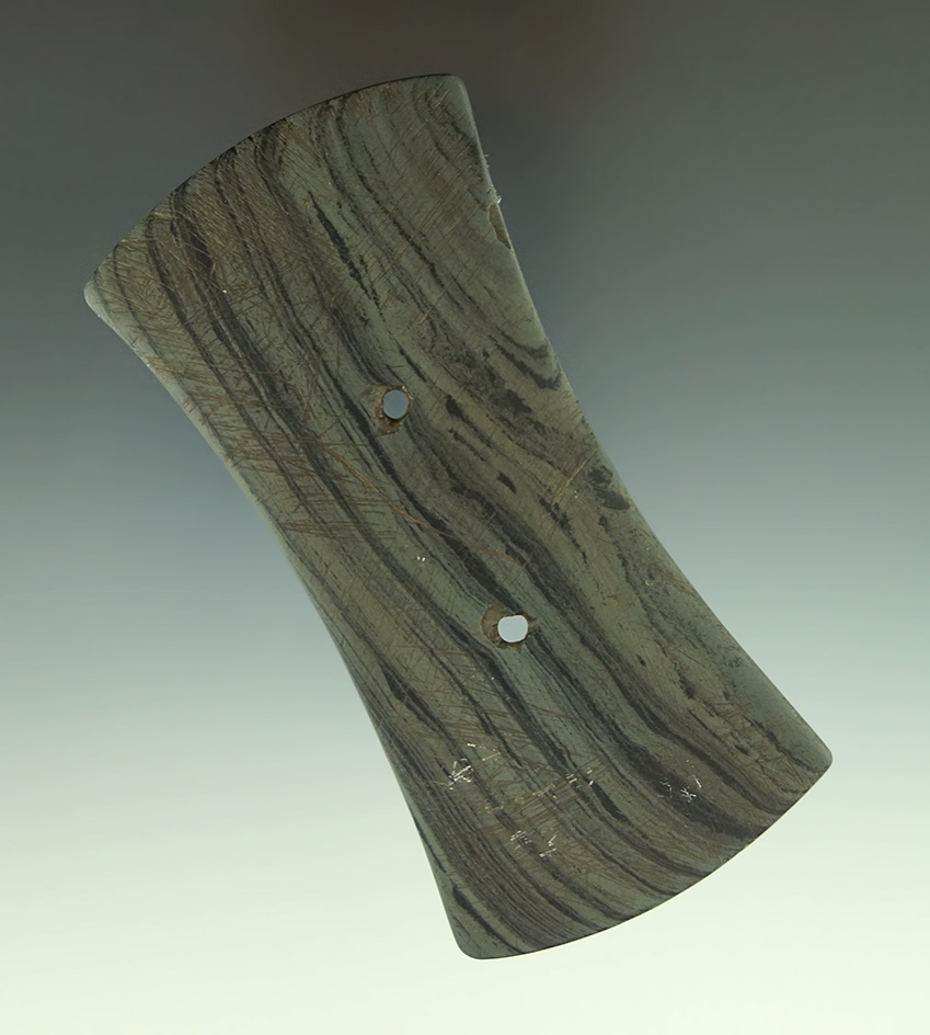 4 1/16" Bi-Concave Gorget found in Preble Co.,  Ohio. Ex. Jim Miller collection.