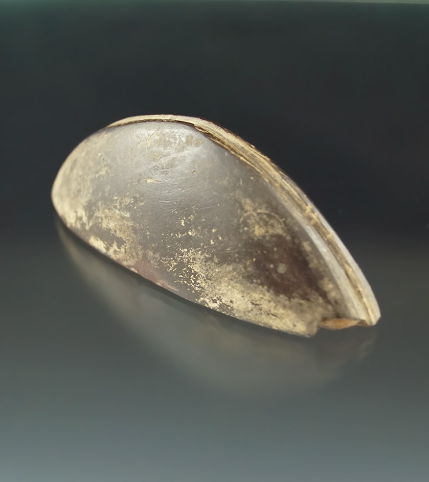 3 1/16" nicely scooped Boatstone with incised Ridge found in Allen Co.,  Indiana.