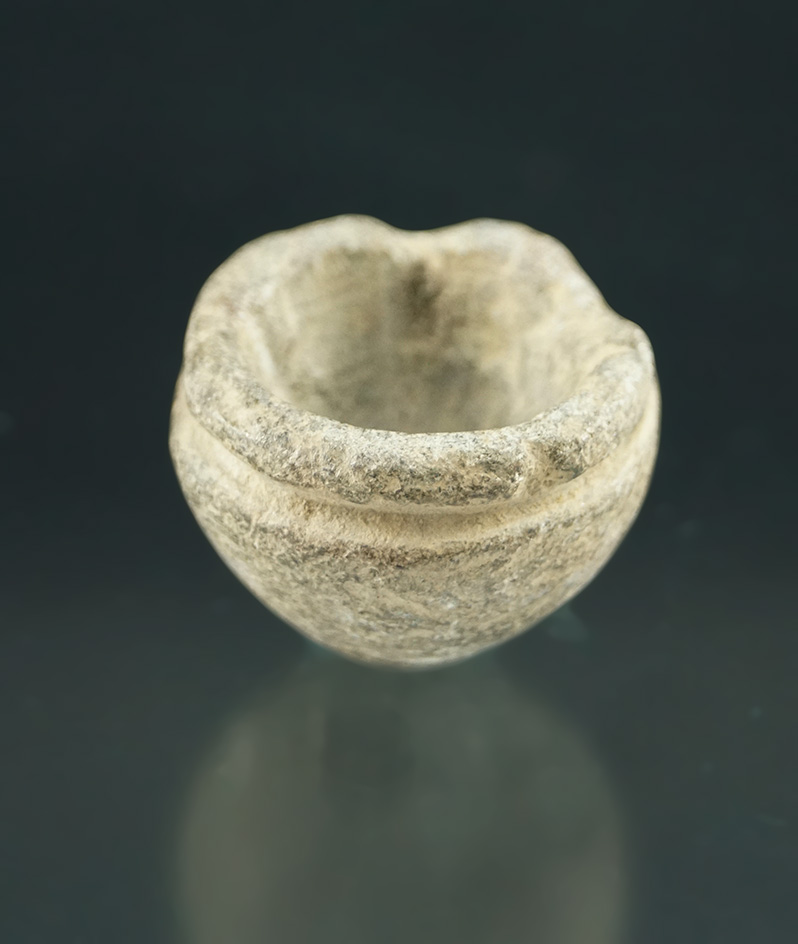 Rare! Nicely carved 1 1/4" steatite medicine cup - incised groove below the rim - New Jersey.