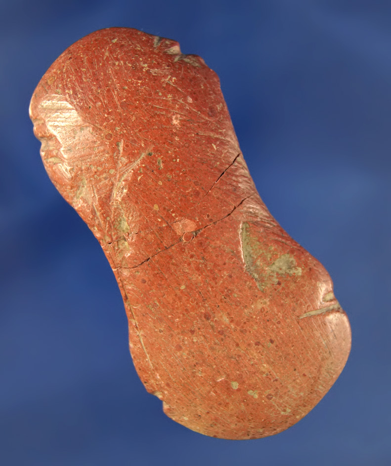 3 1/8" undrilled Pipestone Effigy or Gorget with a heavily engraved surface.  Ross Co., Ohio.
