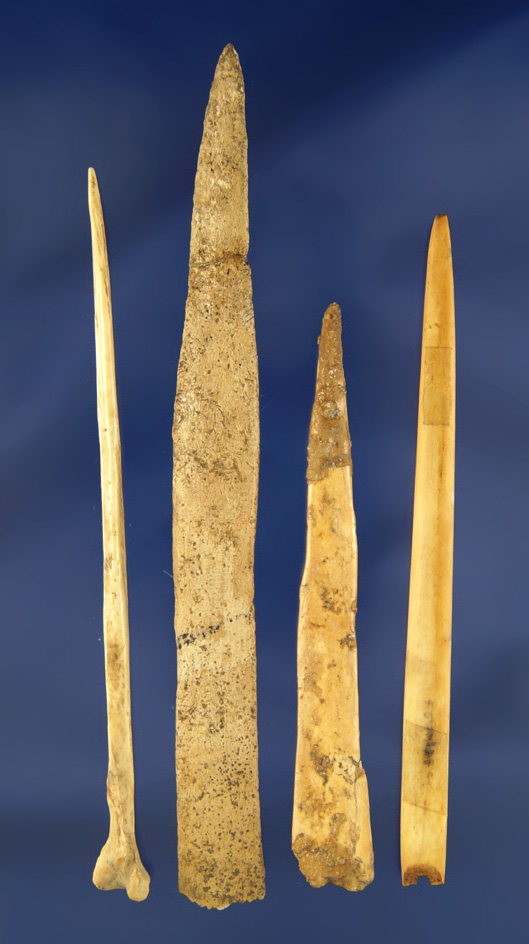 Set of four assorted Bone Awls, largest is 5 1/2" found in Kentucky.