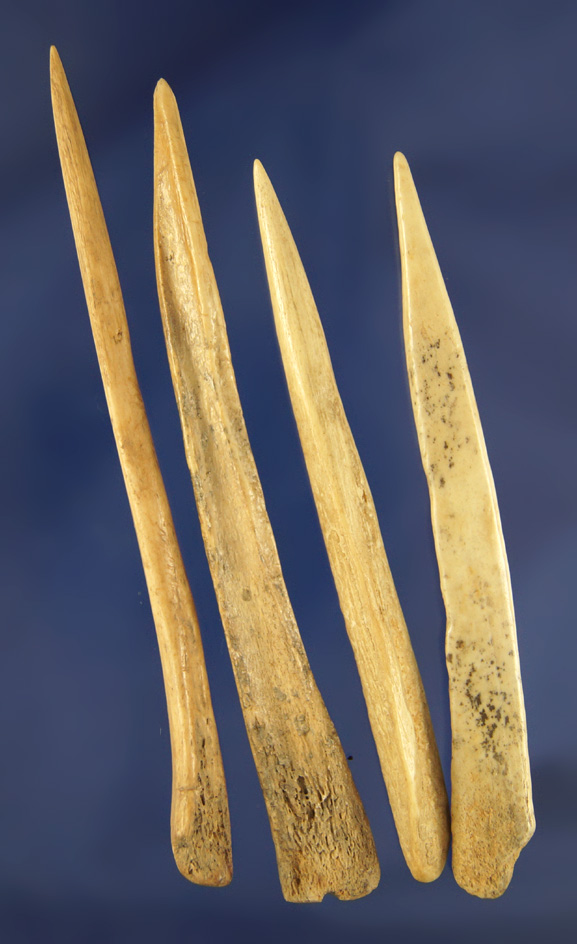Set of four Bone Awls, largest is 4 3/16".