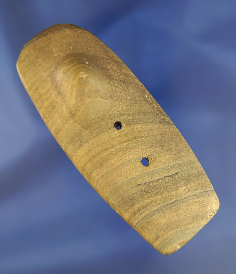 Rare Style! 3 15/16" Knobbed Gorget found in Perry Co., Ohio made from beautifully banded slate.