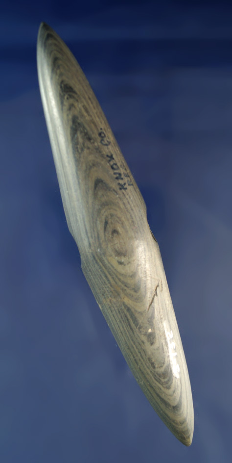 Large 6 9/16" banded slate Pick Bannerstone that is one half professionally restored. Knox Co., Ohio