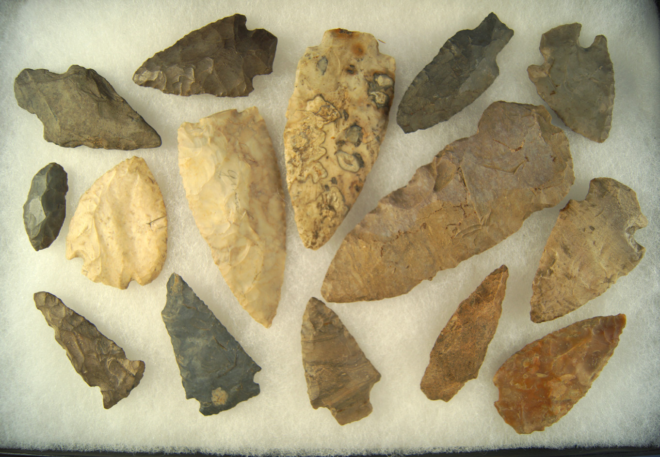 Set of 15 assorted Midwestern flaked Artifacts, largest is 4 3/4". Ex. Cowan Hood.