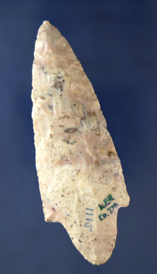 3 11/16" nicely flaked Adena made from beautiful material found in Lee Co., Iowa.