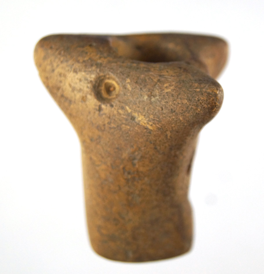 Nicely patinated 1 15/16" Pipestone Effigy Pipe found in Ohio. Ex. Jim Pohlman collection.