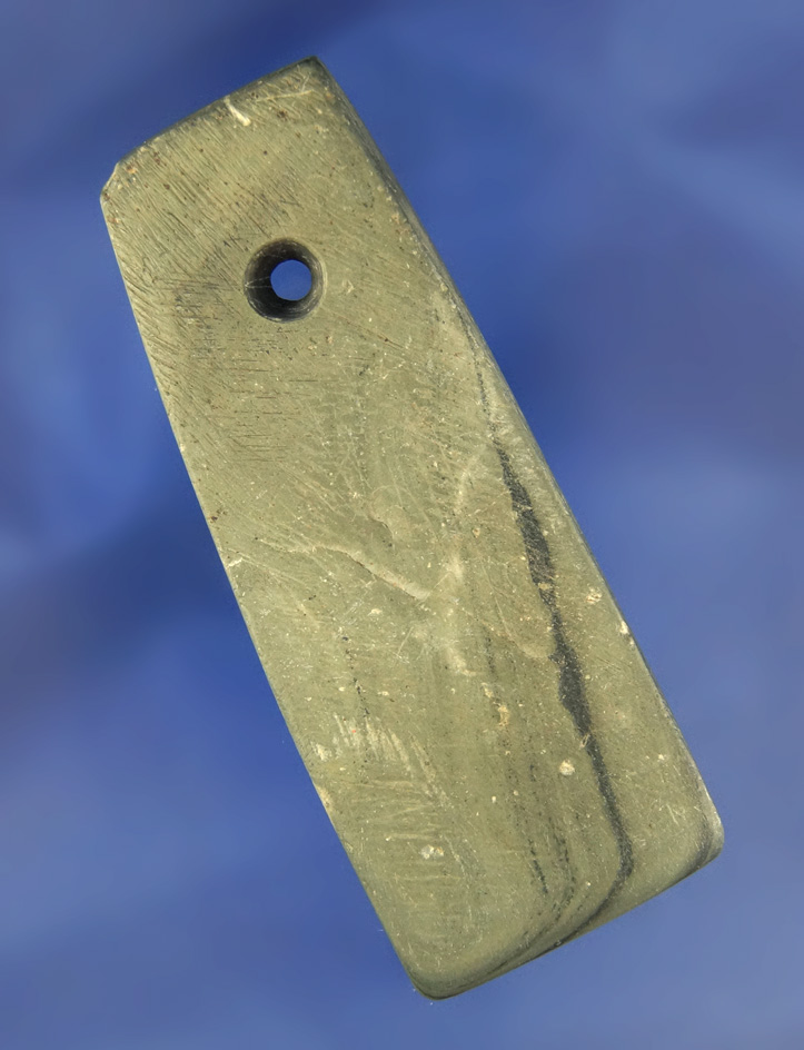 3 1/8" banded slate Trapezoidal Pendant found in Ohio.