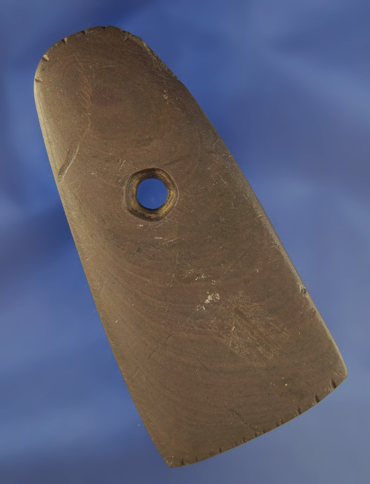 3 15/16" Brown slate Pendant with tally marks on the top and bottom found in Darke Co., Ohio.