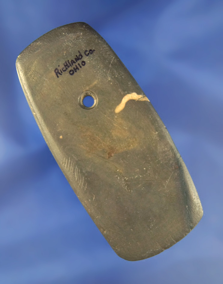 Nicely patinated 3 7/8" slate Pendant with worm tracks found in Richland Co., Ohio.