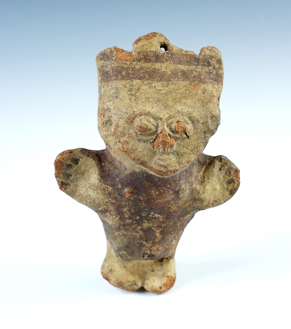 Heavily patinated 5" tall Pre-Columbian pottery figure from Mesoamerica.