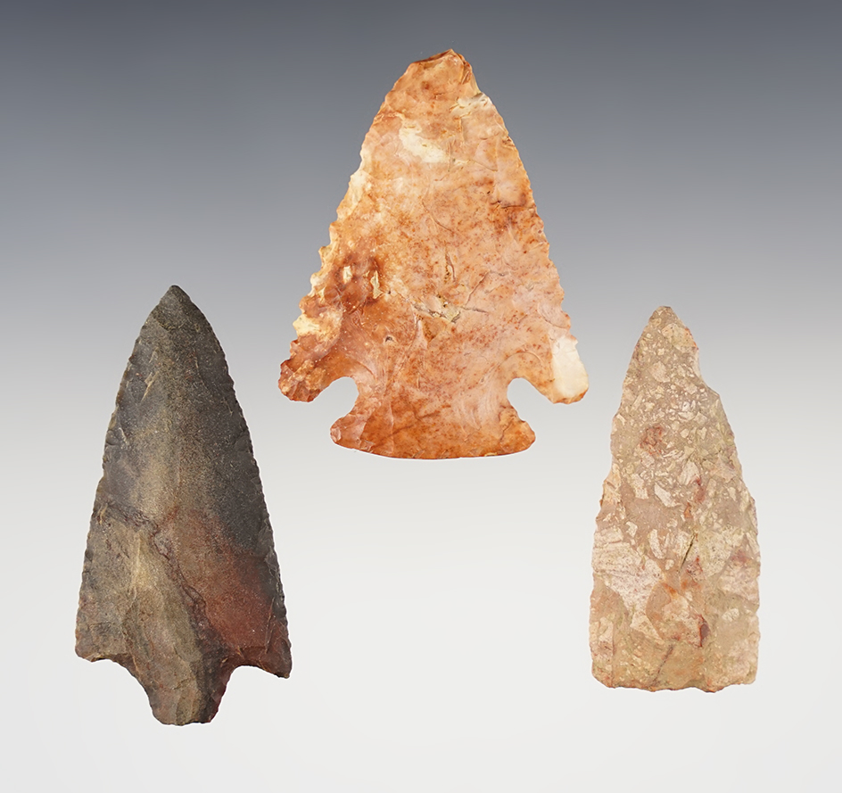 Set of 3 nicely made Florida points. The largest is 2 3/8".