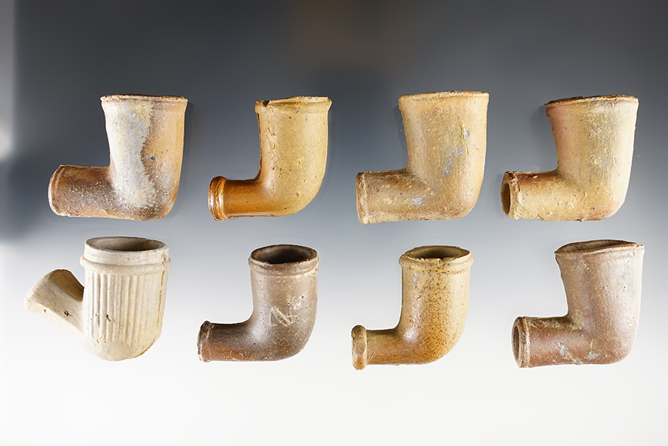 Group of 8 clay trade pipes in nice condition recovered in Ohio.