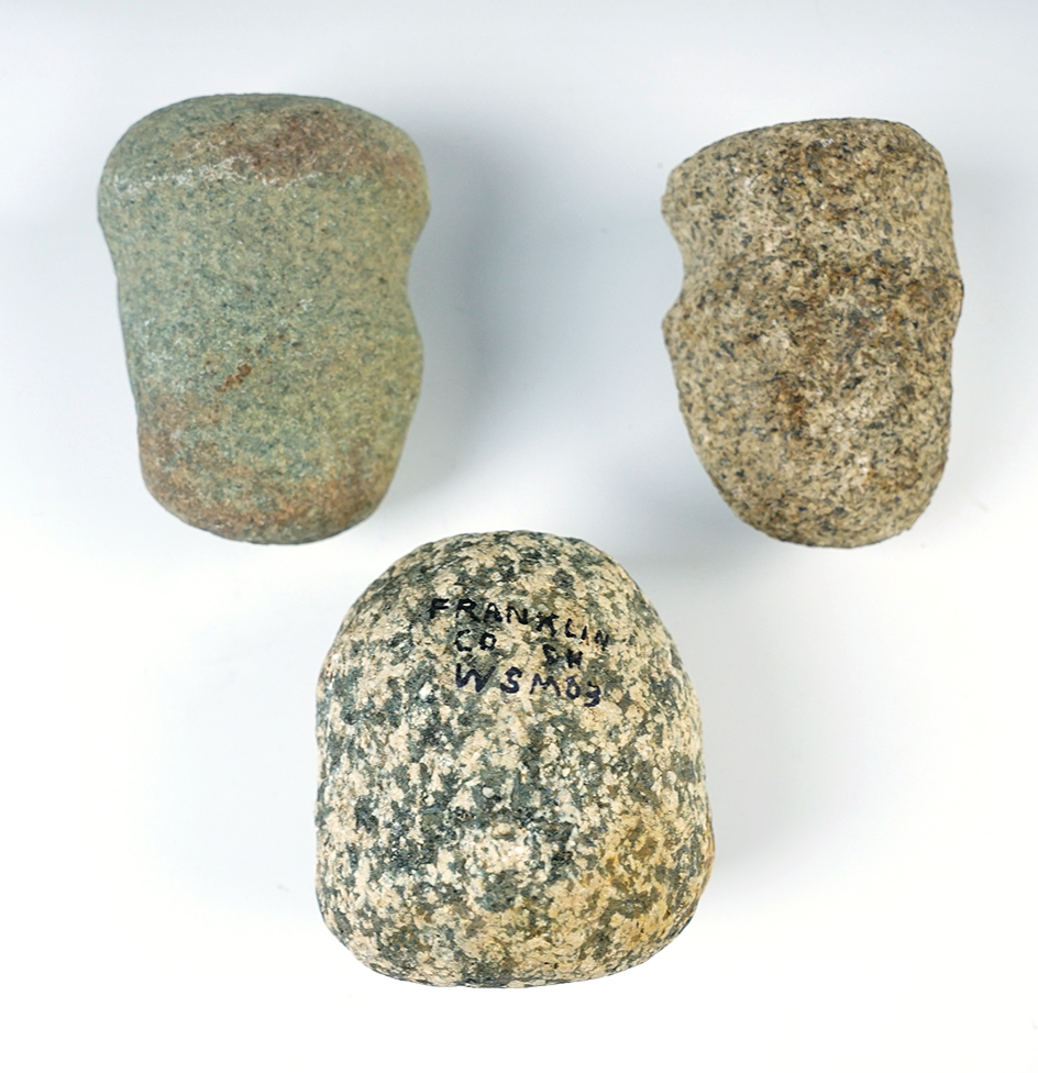 Set of 3 Hammerstones found in the Midwest. The largest is 3 1/16".