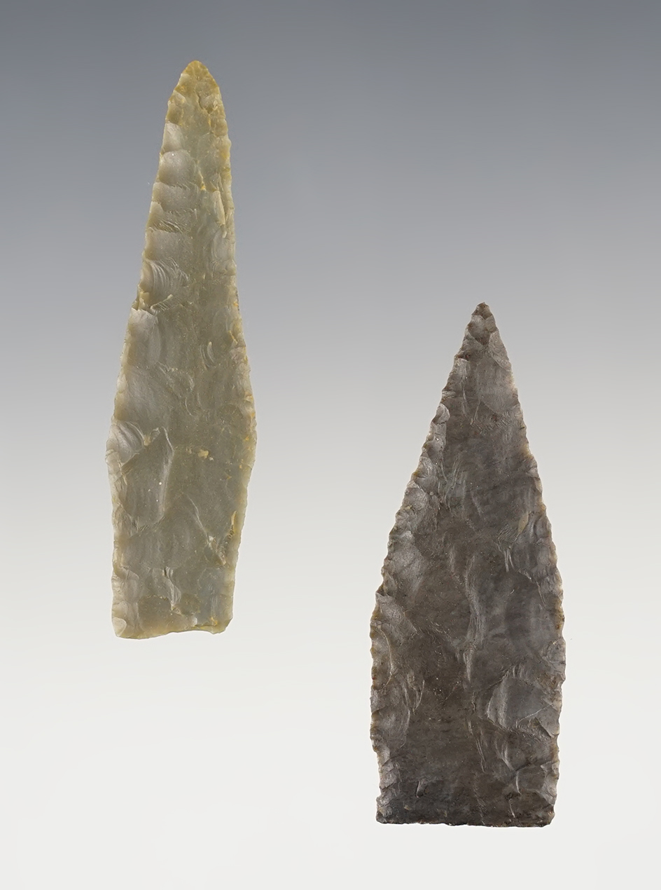 Pair of finely made Jacks Reef Triangle points found in Tennessee. The largest is 2 1/16".