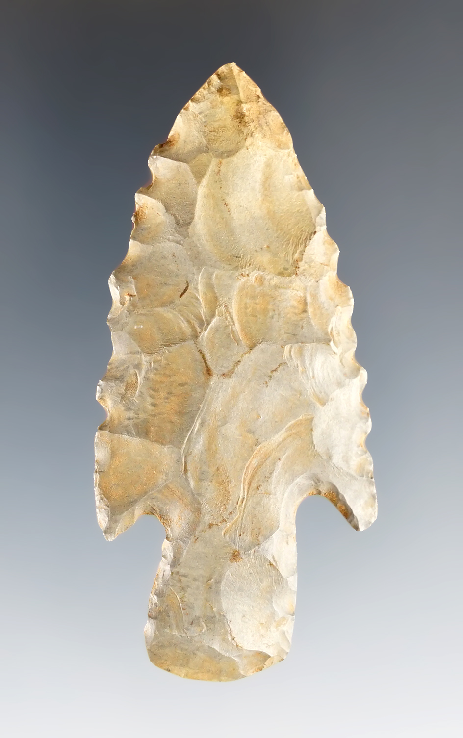 2 9/16" Stemmed and serrated point found in Colusa Co., California.