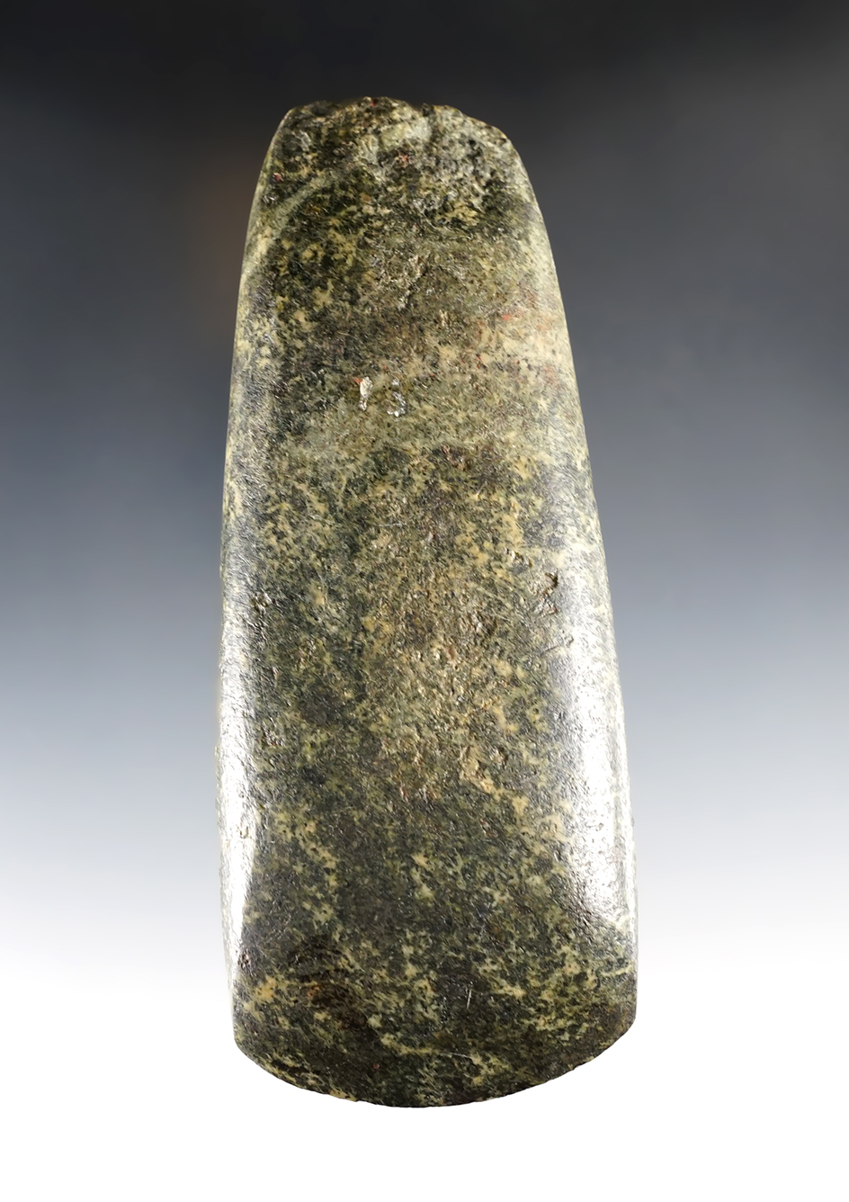 Fine! 6" Celt made from colorful and well polished Hardstone. Colusa City, California.