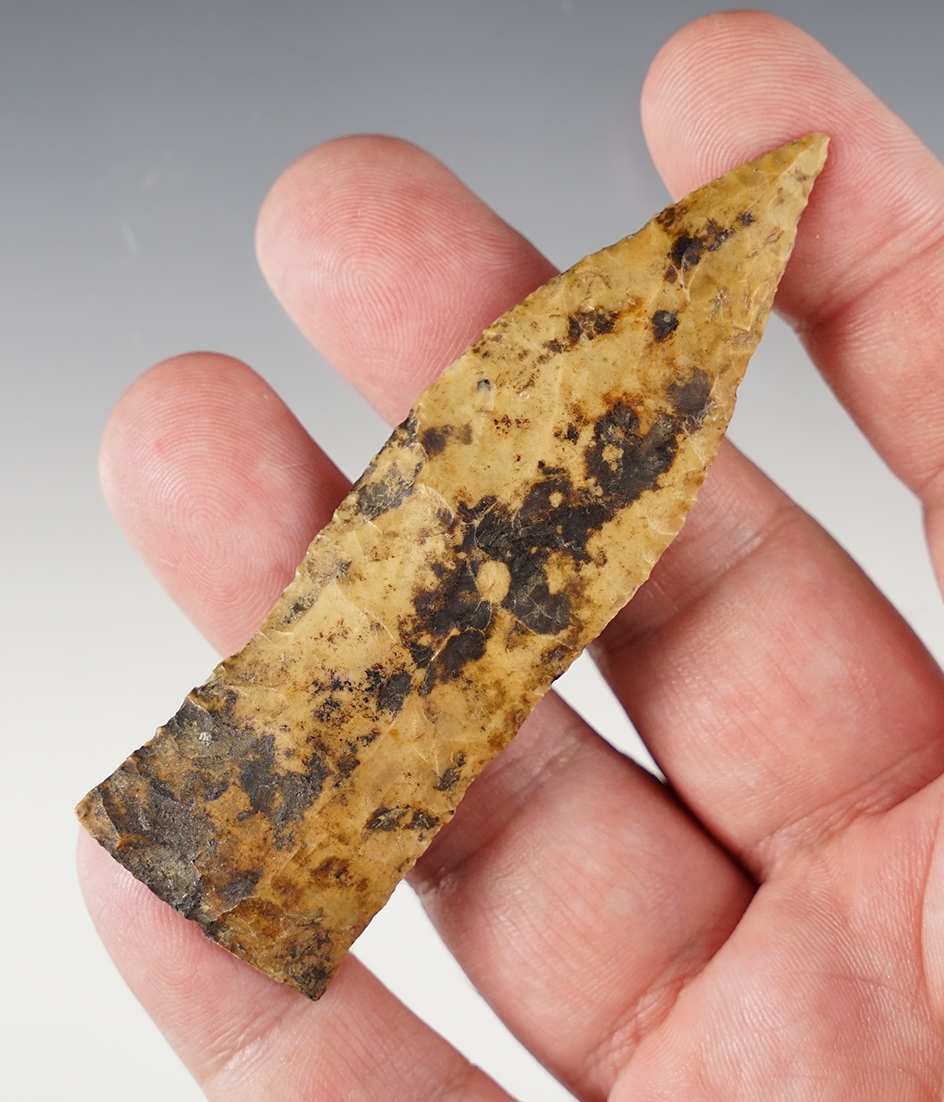 Exceptional 3 5/16" Copena - heavily creek stained flint. Limestone Co., Alabama.