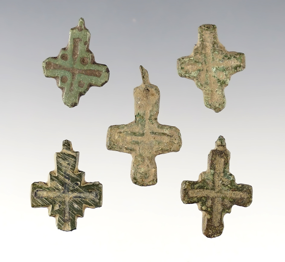 Set of 5 Byzantine Viking Medieval Cross Pendants. The largest is 1".