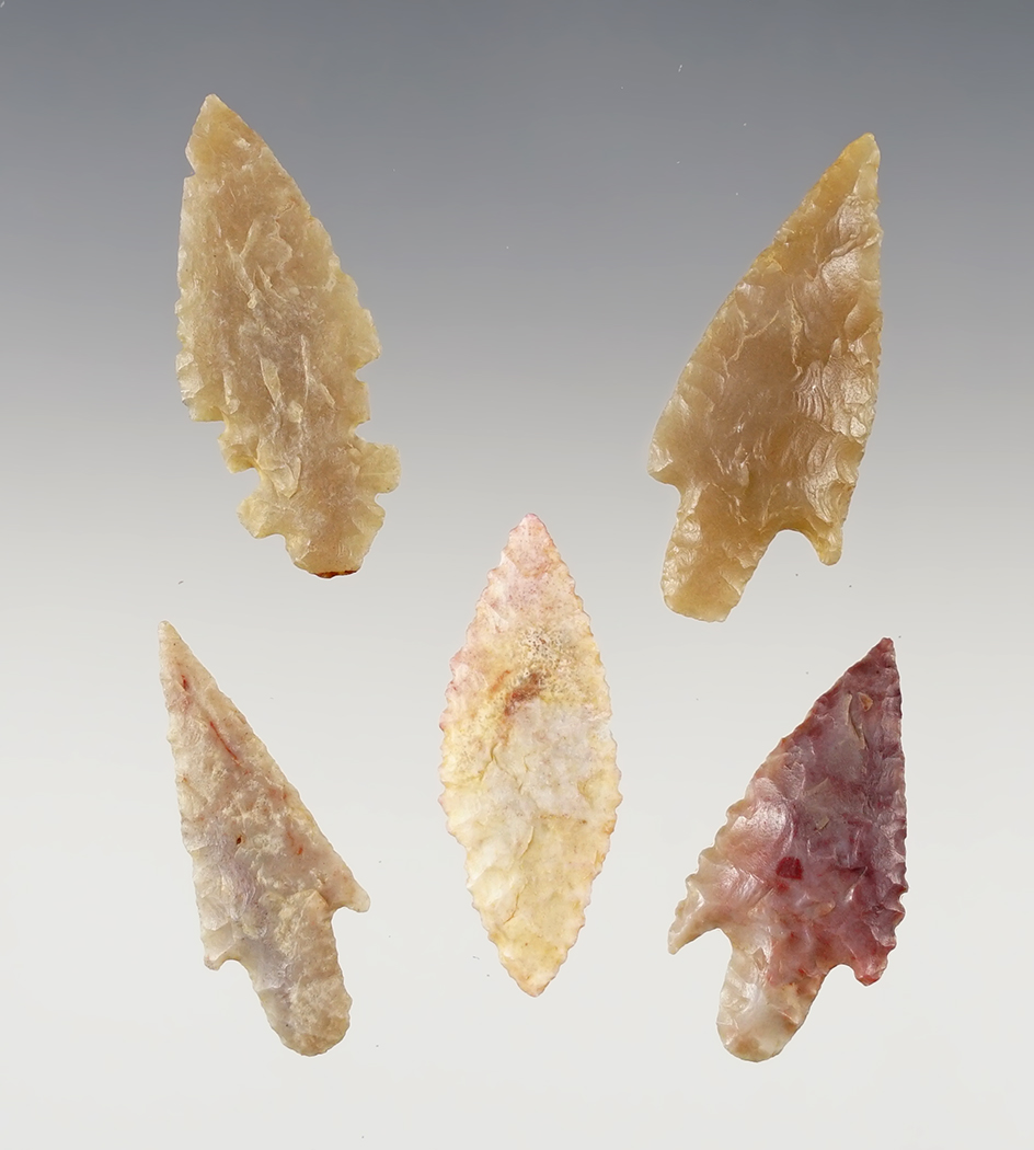 Set of 5 nice African Neolithic points. The largest is 1 1/2".