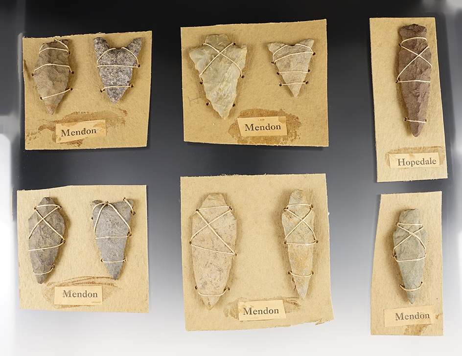 Set of 10 points and artifacts found in Massachusetts. All are on original collector cards. 