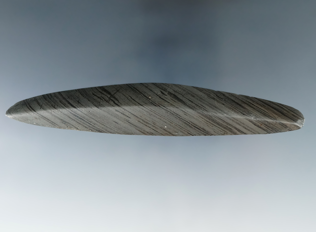 4 3/4" Elliptical Bar Atlatl Weight made from beautiful banded slate found in Ontario Canada.