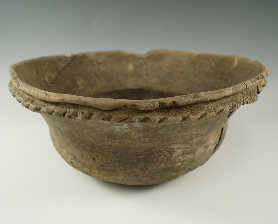 9 7/8 wide by 4" tall Mississippian bowl with applique (N.E. Arkansas).