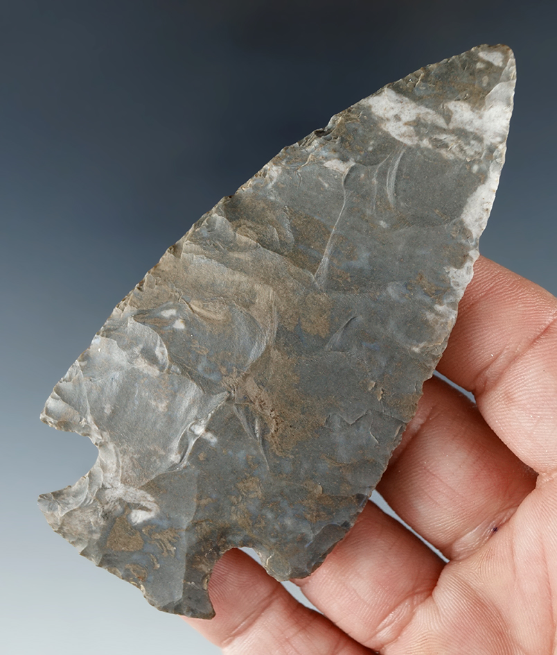 3 3/4" Hopewell made from beautiful mottled Onondaga Flint found in Monroe Co., Michigan.