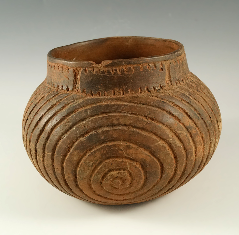 Nice design! 7 1/4" wide by 4 3/4" tall Patton Engraved Jar (E. Texas) that is solid - no restoratio