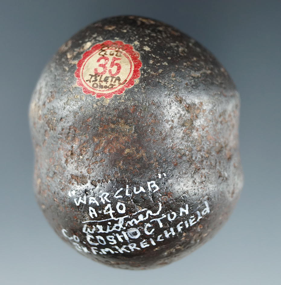 2 1/4" fully grooved Hematite Club in excellent condition found in Coshocton Co., Ohio.