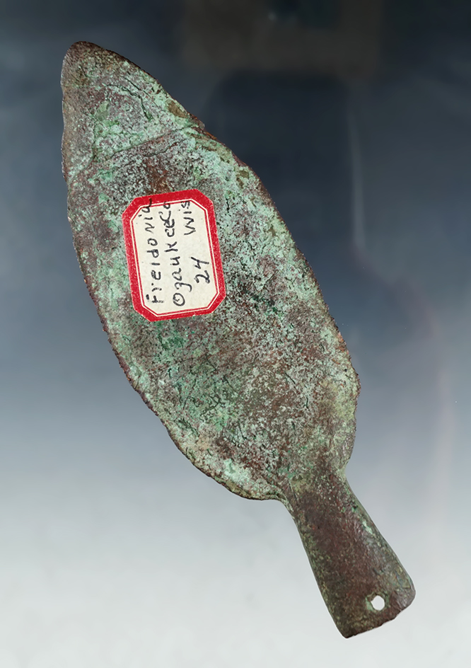 5 9/16" socketed old copper culture Knife found in Ozaukee Co., Wisconsin near Freedonia.