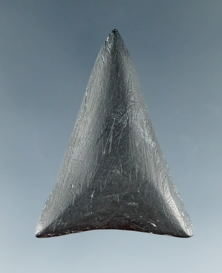 Unique! 1 1/4"ground and polished Neolithic Triangular slate projectile - Otorohanga, New Zealand.