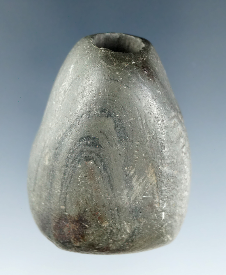 1 3/4" banded slate Bannerstone found in Athens Co., Ohio. Ex. Hooks collection.