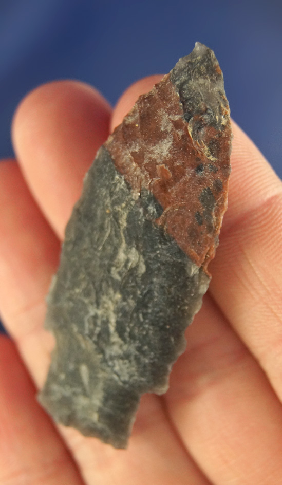 2 1/8" Mahogany Obsidian stem Dartpoint that is heavily oxidized found in Oregon.