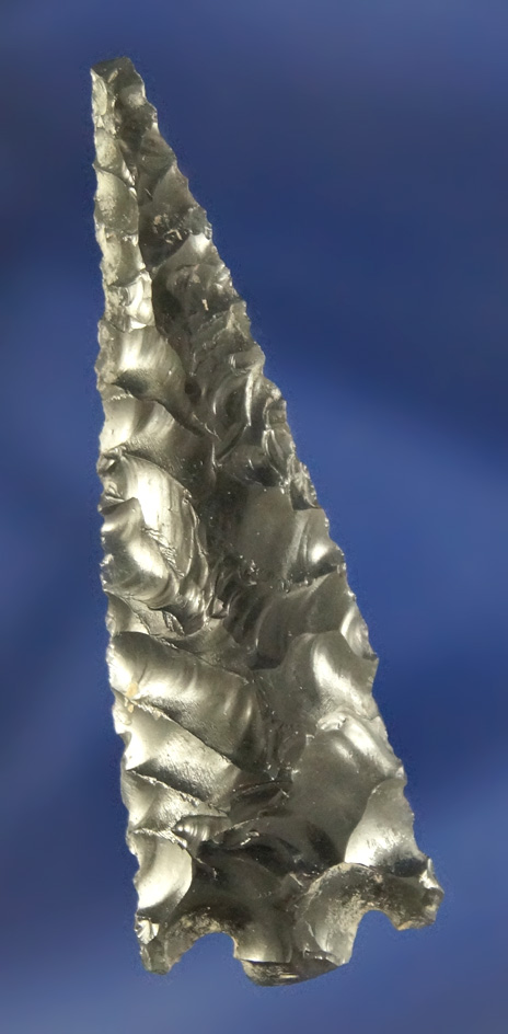 Nicely flaked 1 15/16" Obsidian Rose Springs Cornernotch found in Oregon.