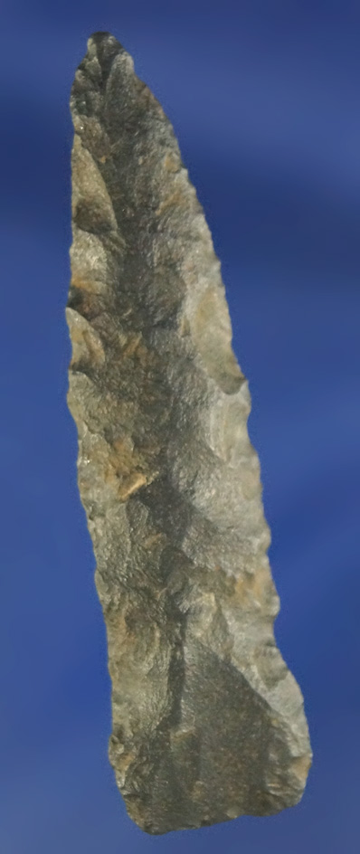 Unique 2 1/8" drill with slight sidenotches made from nicely weathered Basalt   Oregon