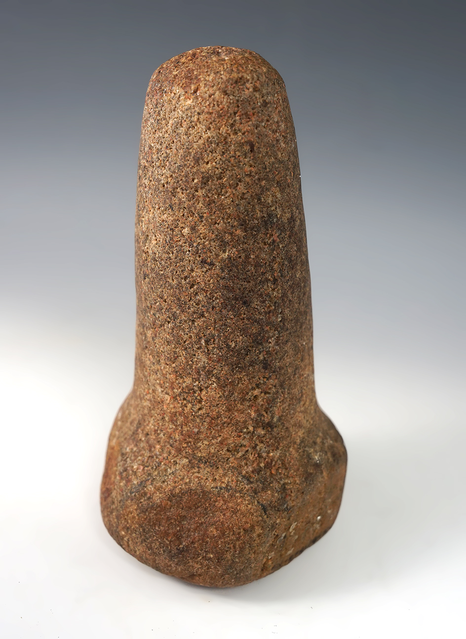 Nice 5 1/2" Bell Pestle found in Ohio and made from orange and tan Quartz. Ex. Thiebeau.