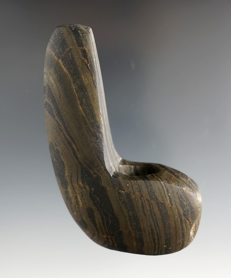 Well styled 3 1/2" Geniculate Bannerstone made from Banded Slate, Michigan.