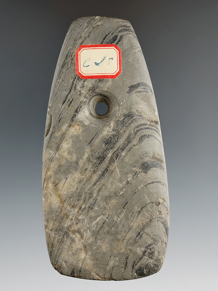 4 1/4" Adena Trapezoidal Pendant made from Banded Glacial Slate found in Michigan.