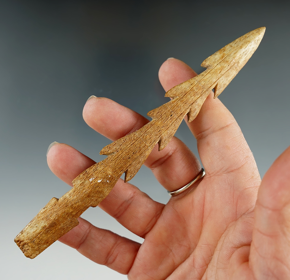 5 5/8" Harpoon Foreshaft made from Bone, found in Alaska. Comes with a Stermer COA.