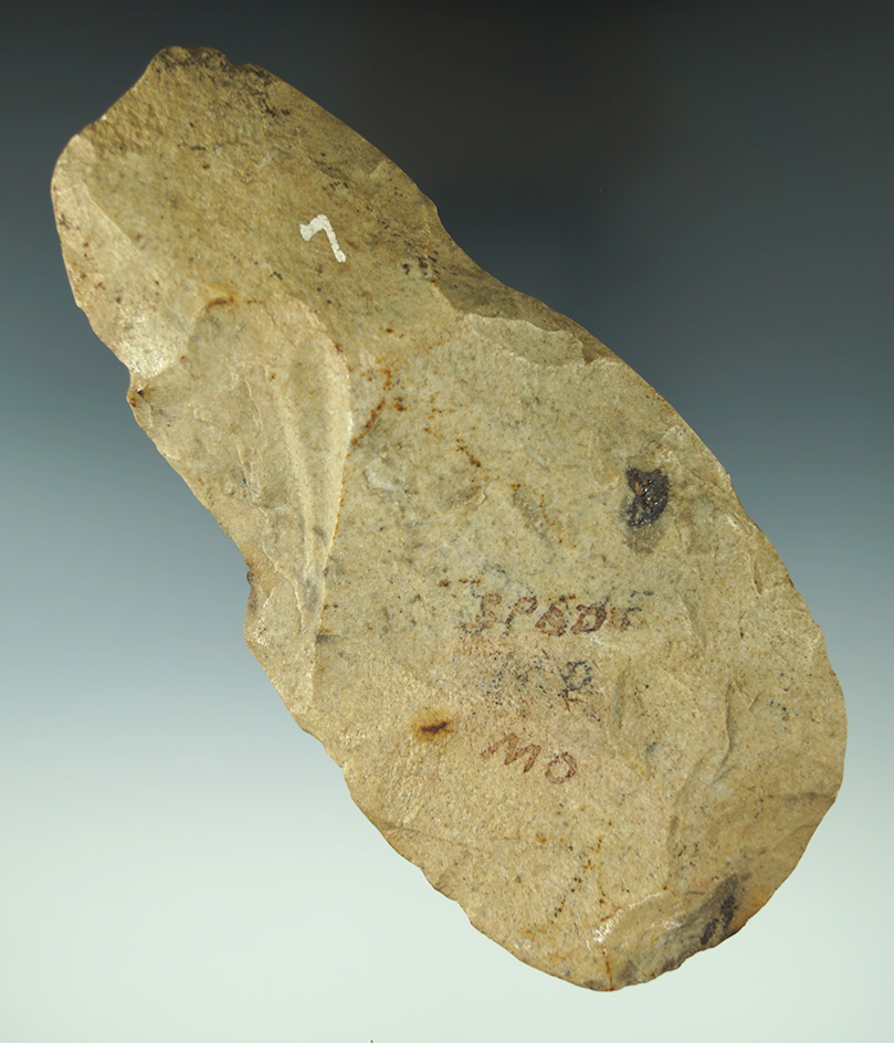 5 13/16" Millcreek chert Hoe found in Missouri with some use polished to the bit area.