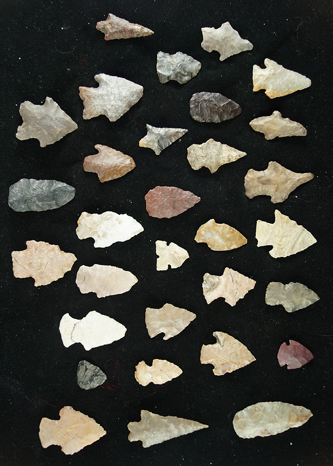Large group of assorted  New Mexico  arrowheads, largest is 1 3/4".